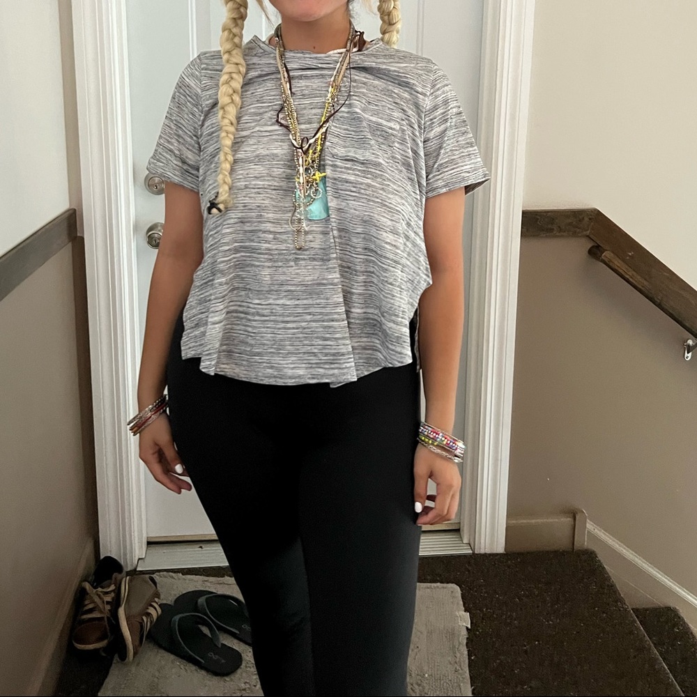 short sleeve gray shirt with slit in side